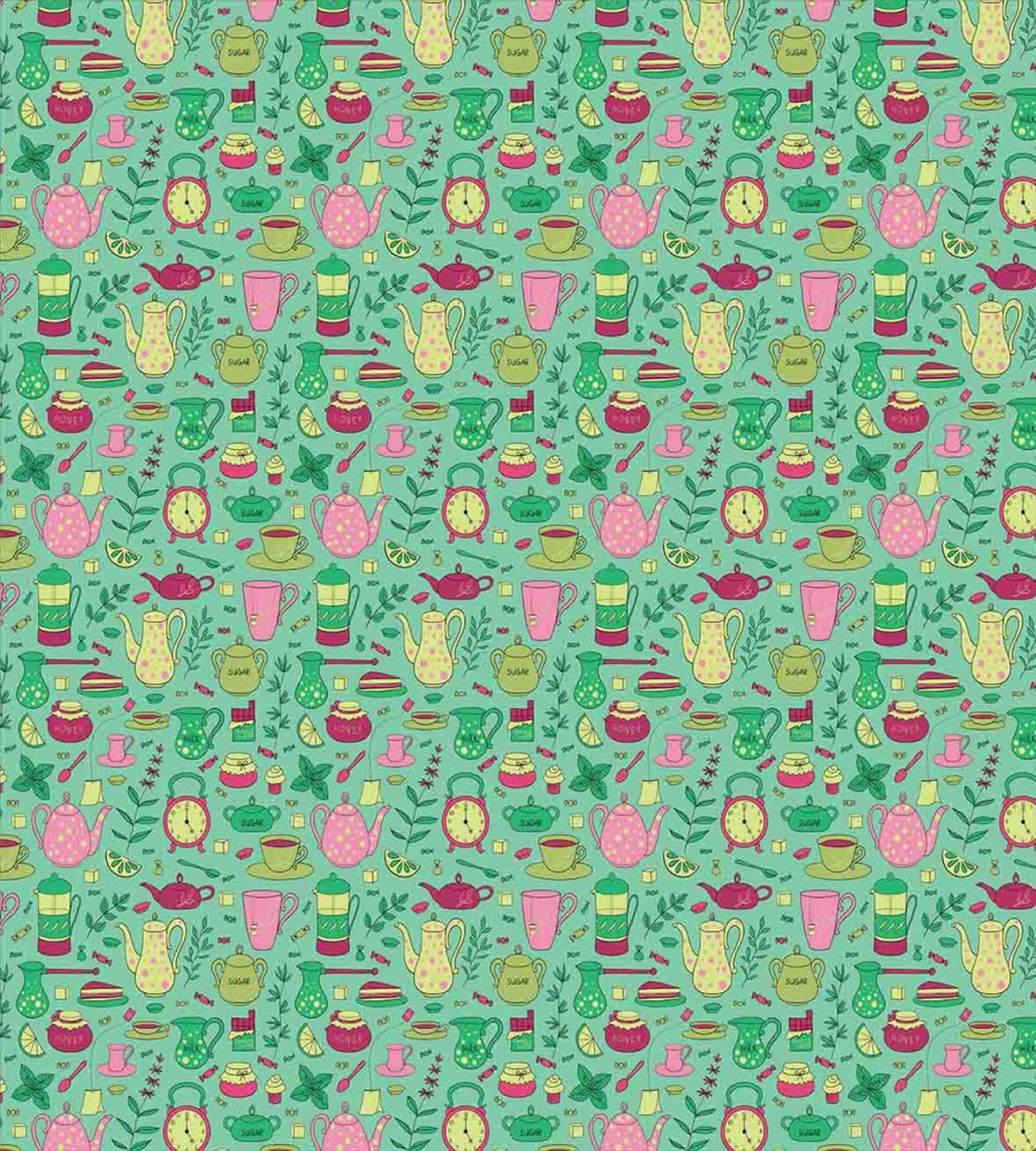 Teapots and Cups on Green — Pattern