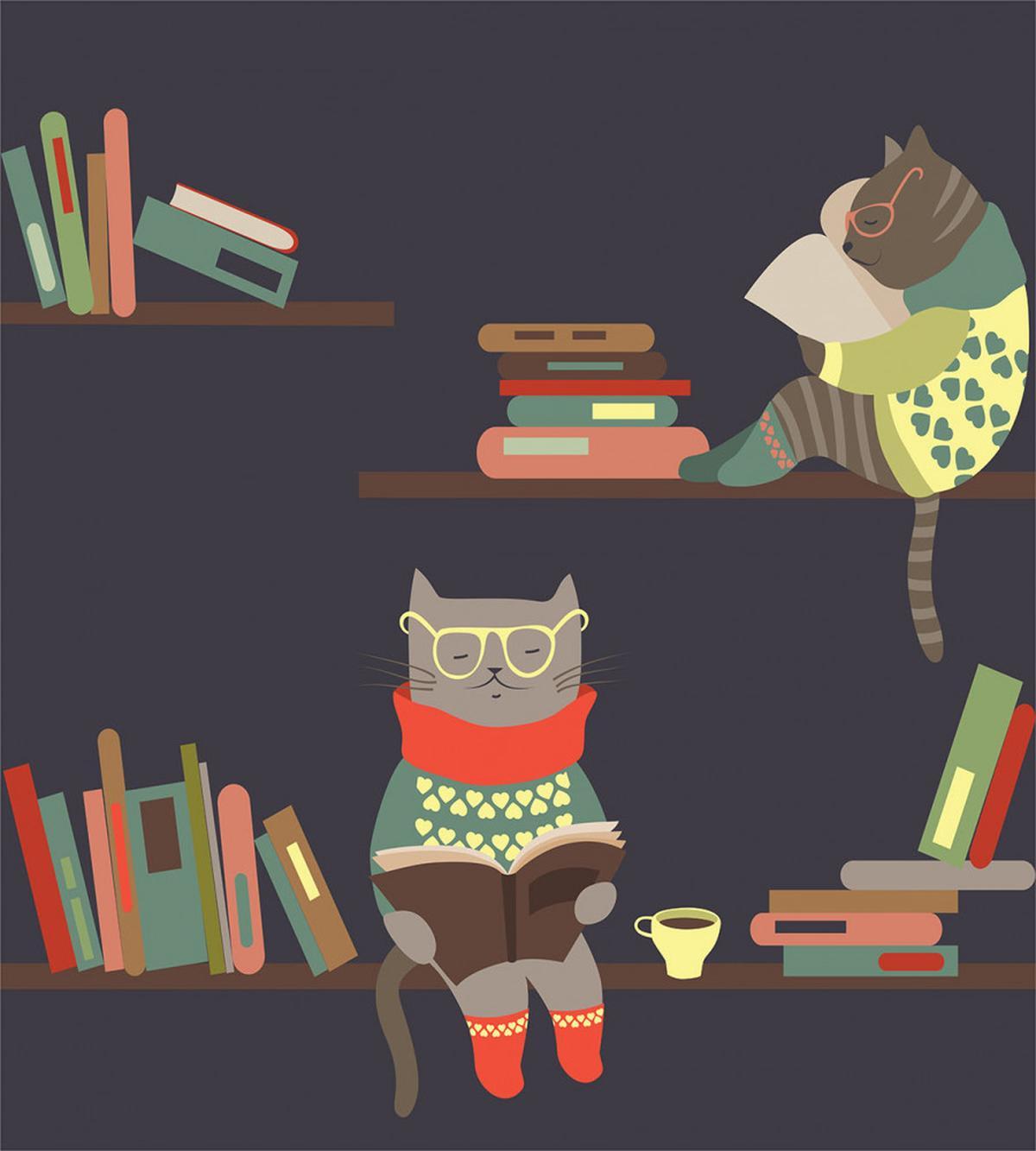 Funny Bookshelf Cat Reading — Pattern