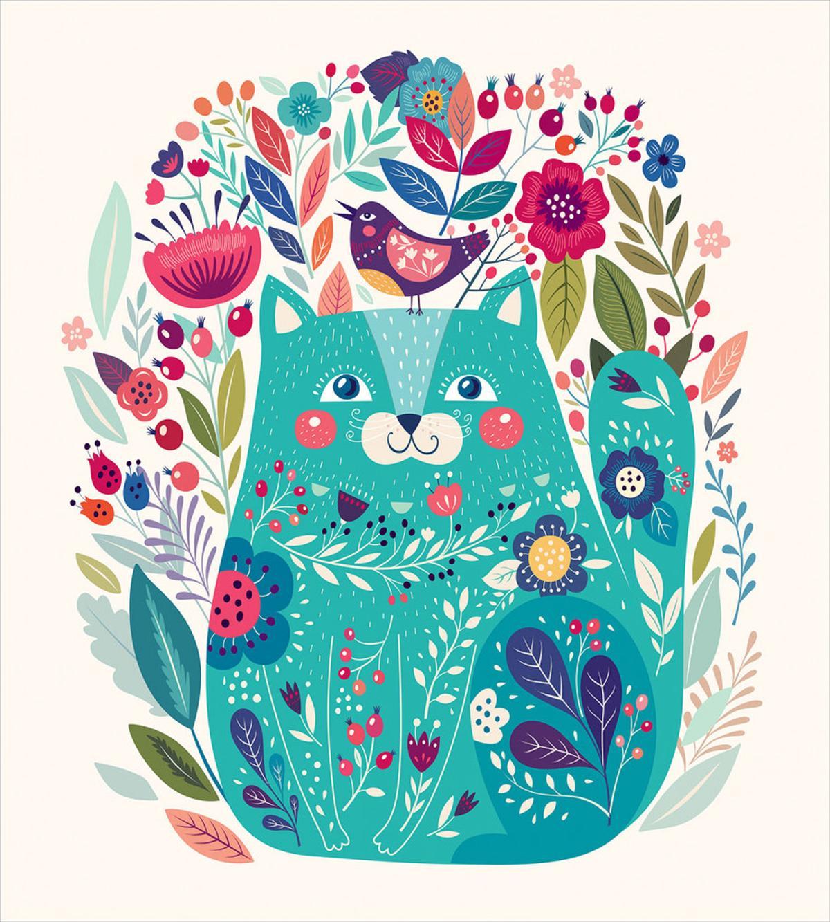 Kitty with Flower and Bird — Pattern