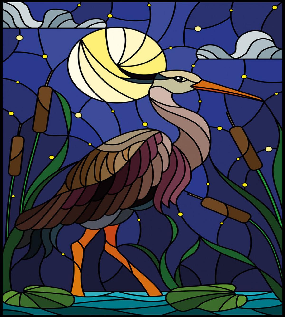 Stain Glass Brown Tone Heron — Pattern