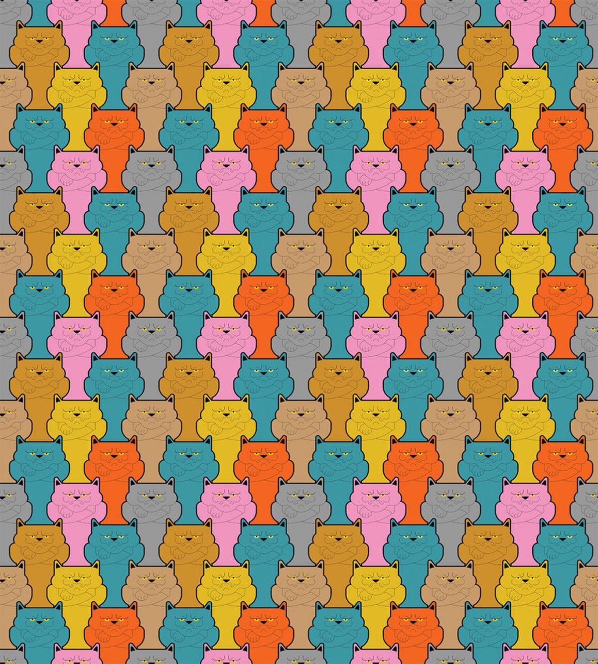 Colorful Grumpy Face Cats — Pattern