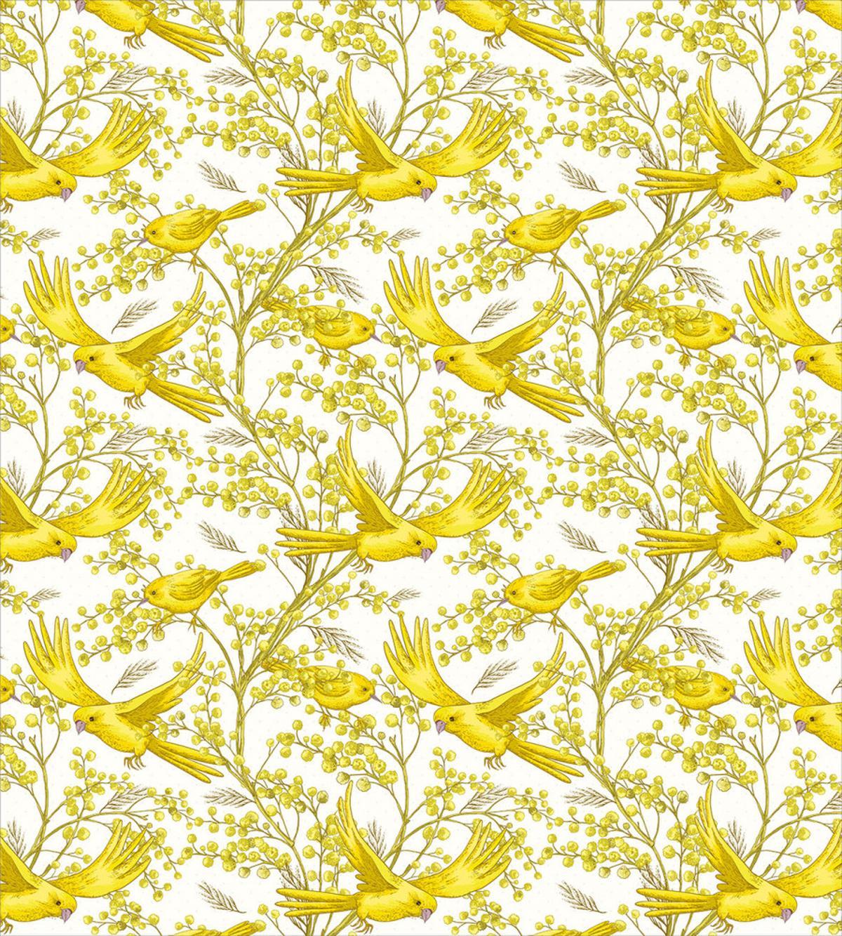 Summer Mimosa and Birds Art — Pattern