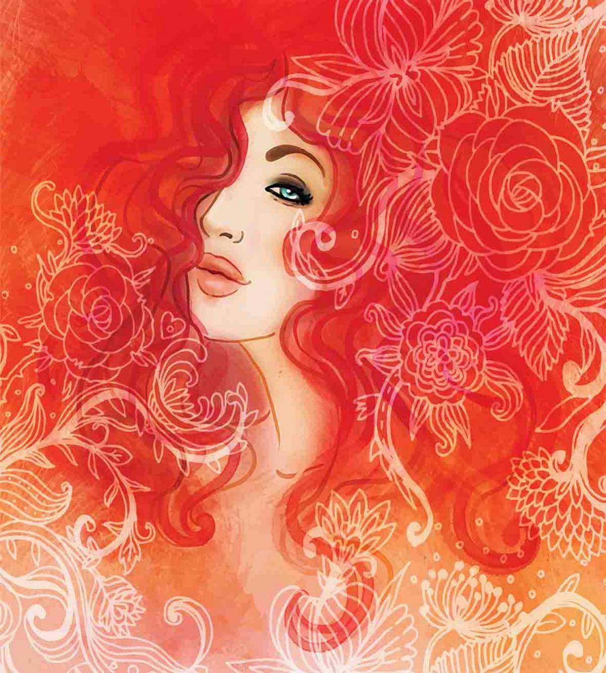 Lady Hair Floral Ornament — Pattern