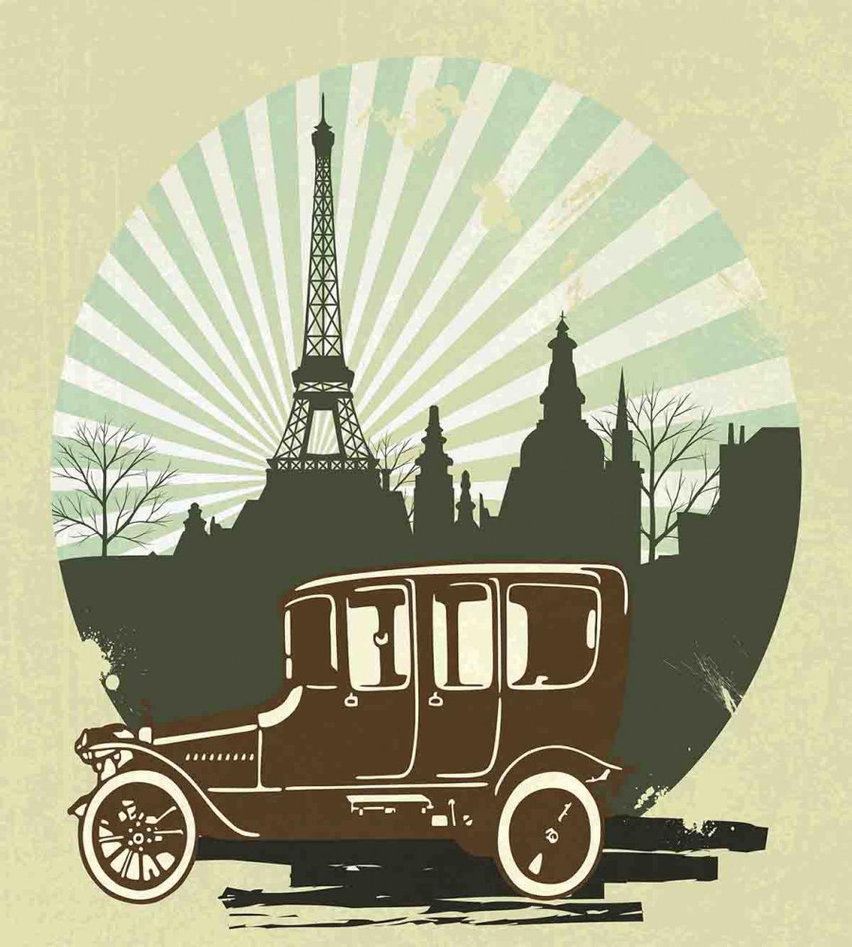 Retro Car Eiffel Tower — Pattern