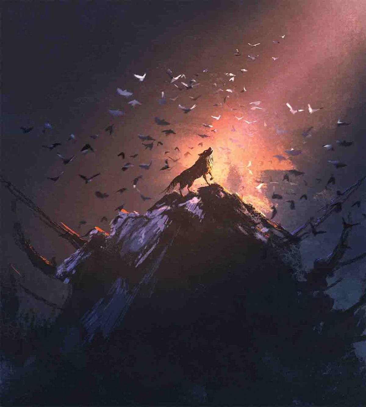 Howling Wolf on Rock — Pattern