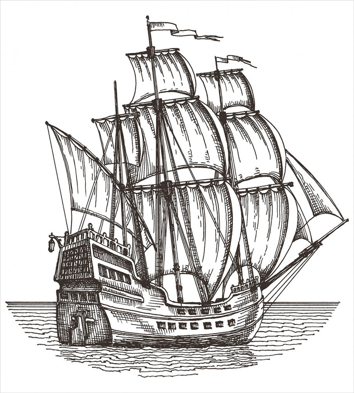 Retro Ship on Water — Pattern