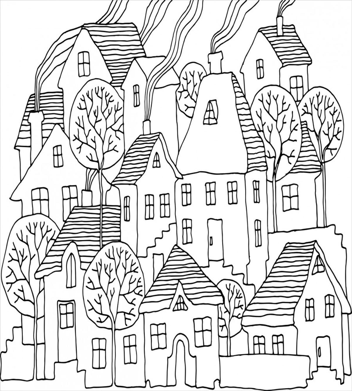 Cartoon House Village — Pattern