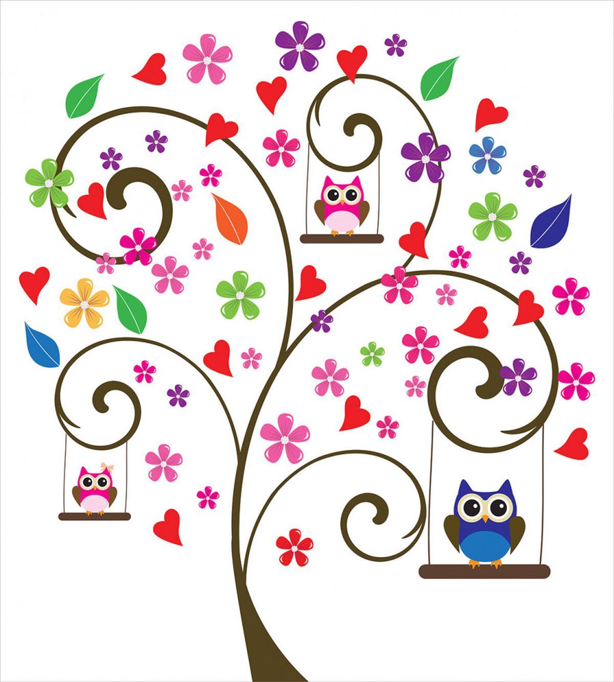 Tree Flowers Playful Birds — Pattern
