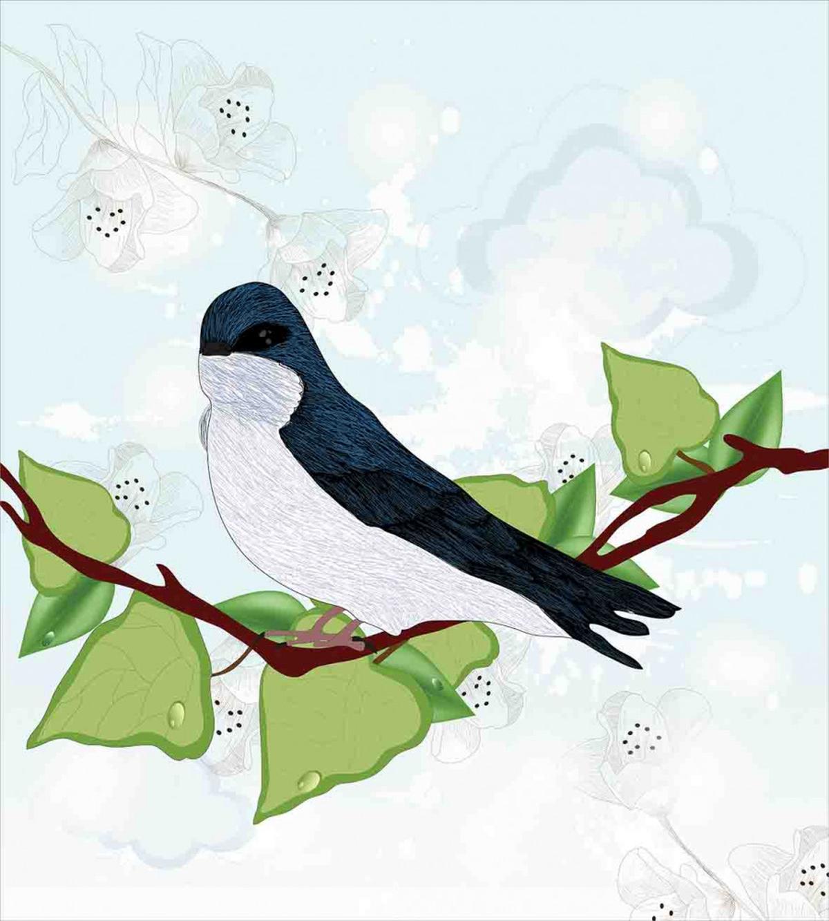 Swallow Bird on Branch — Pattern