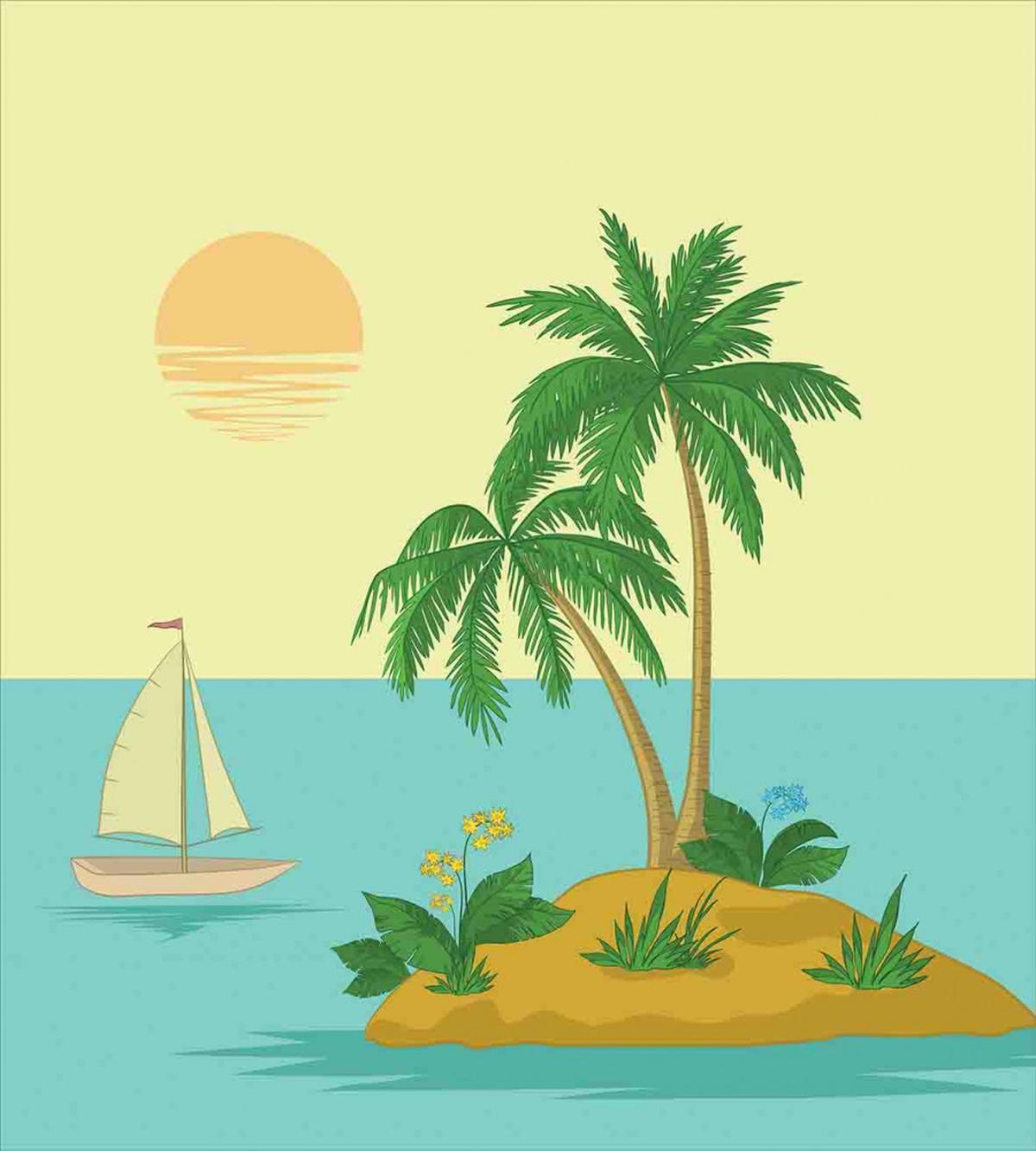 Tropical Palm Tree and Boat — Pattern