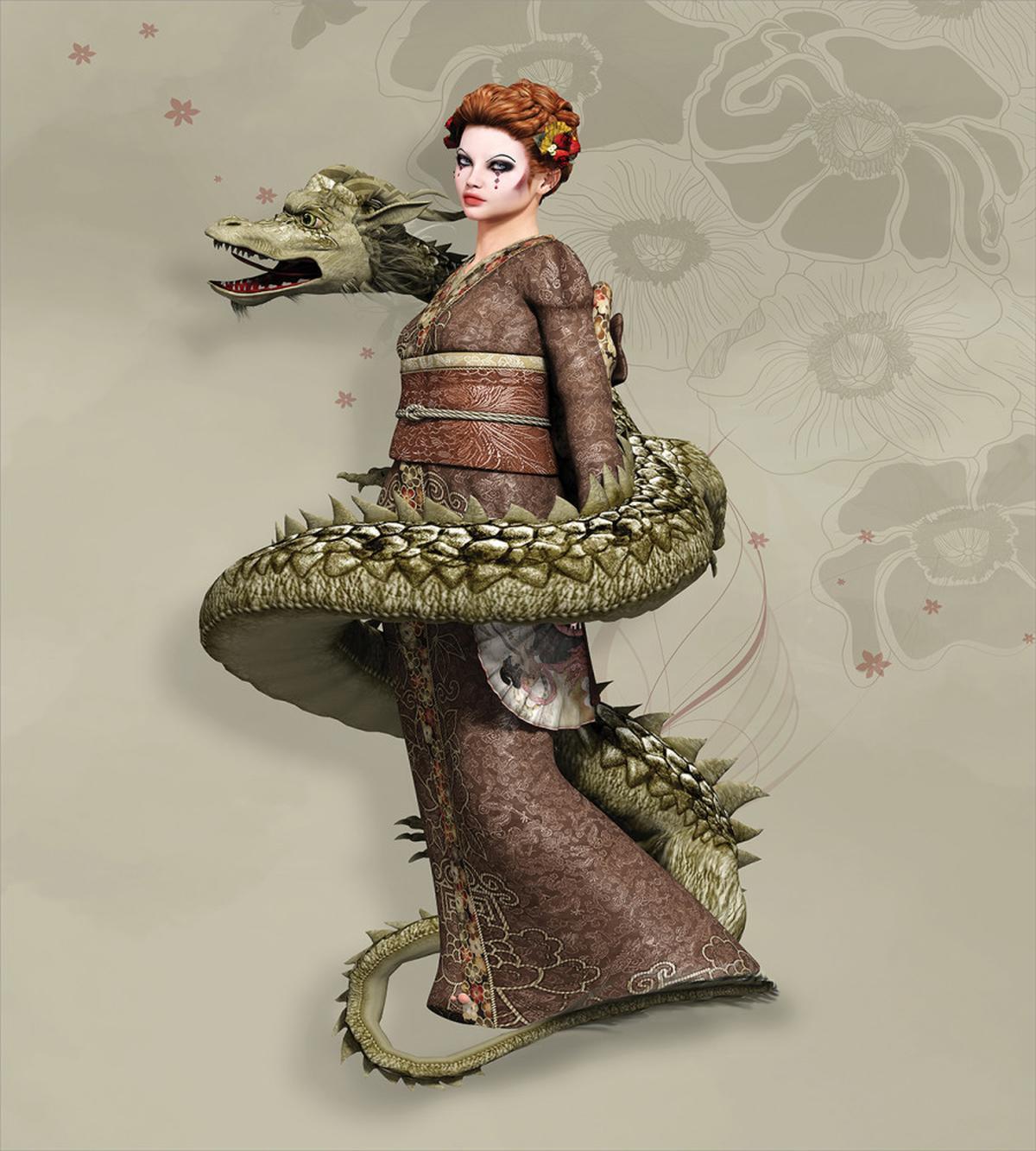 Geisha with Huge Dragon — Pattern