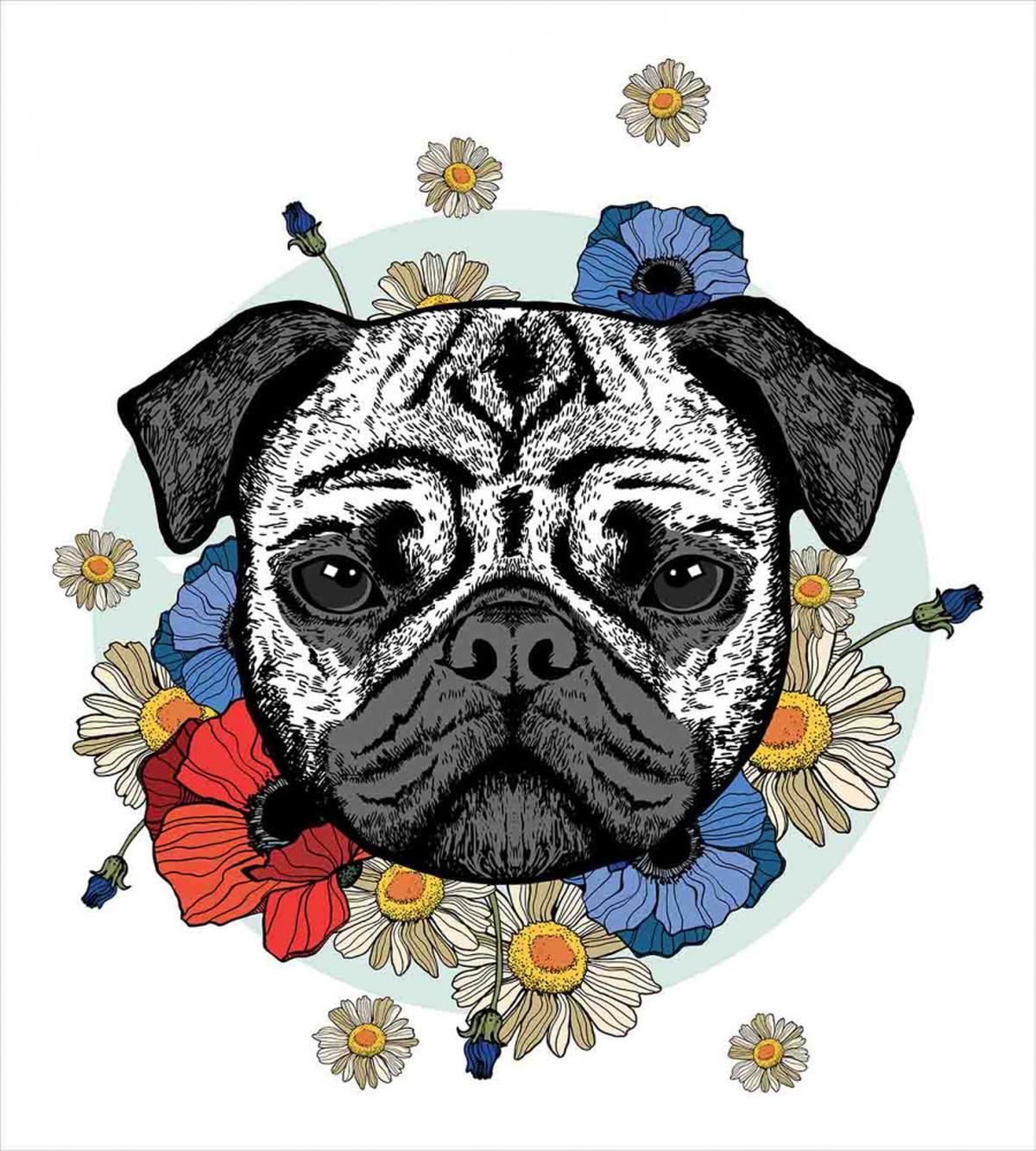 Dog Sketch with Flowers — Pattern