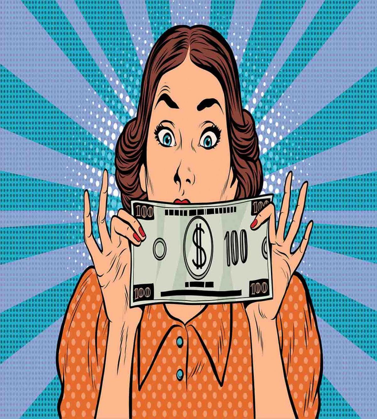 Woman Holding Dollar Bill — Pattern