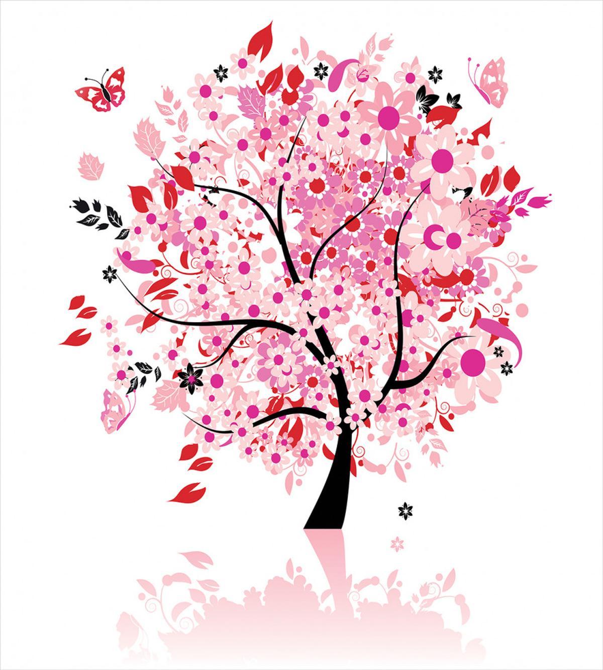 Abstract Tree and Flowers — Pattern