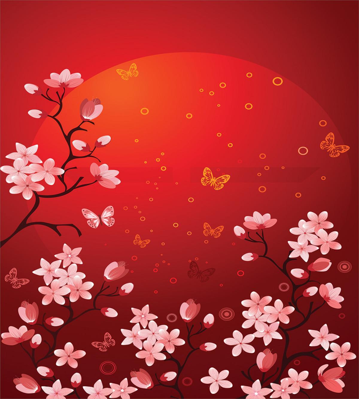Abstract Sunset and Sakura — Pattern