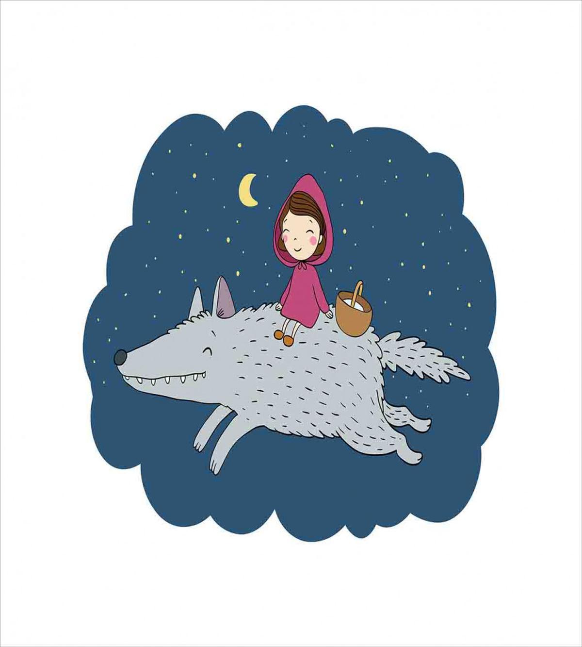 Cartoon Girl on Giant Wolf — Pattern