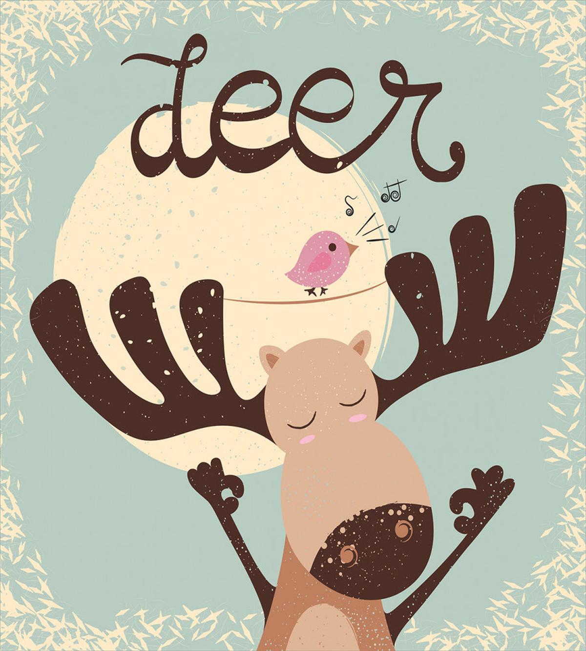 Reindeer Bird Cartoon — Pattern