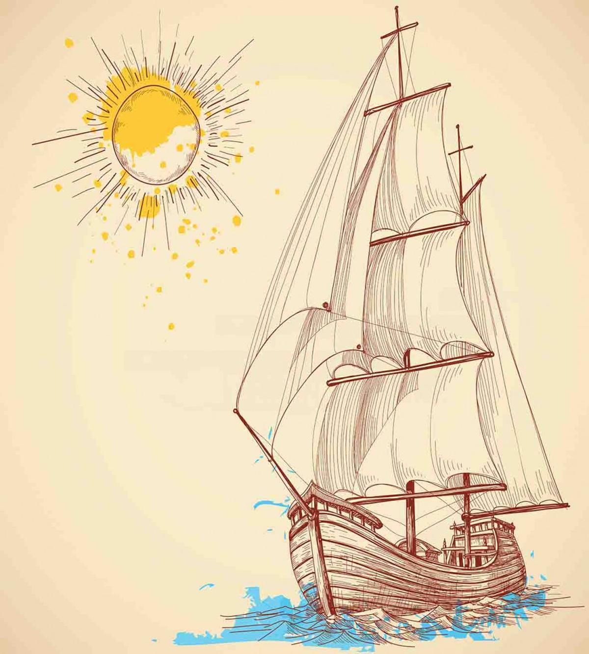 Boat in Windy Sea Sun — Pattern