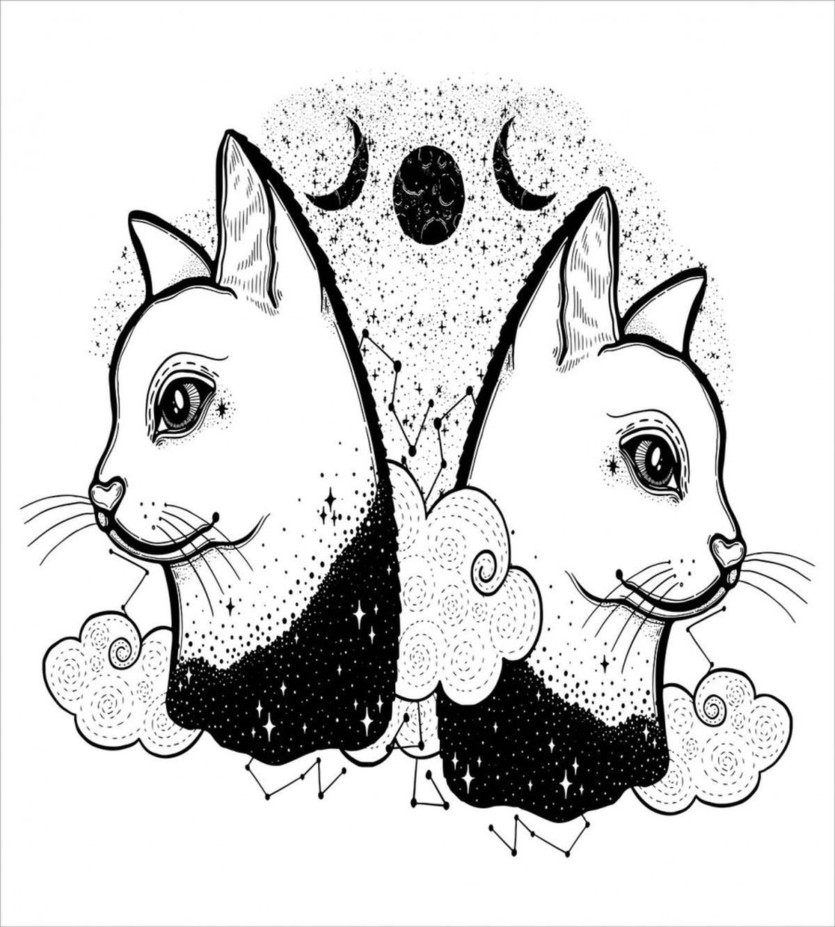 Cats with Moon Clouds Stars — Pattern