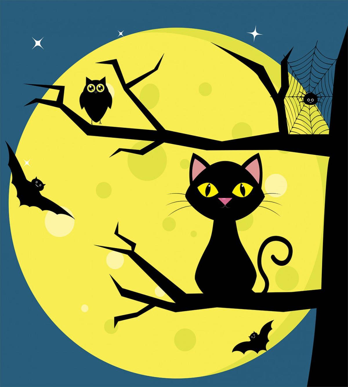 Cat and Owl on Branches — Pattern