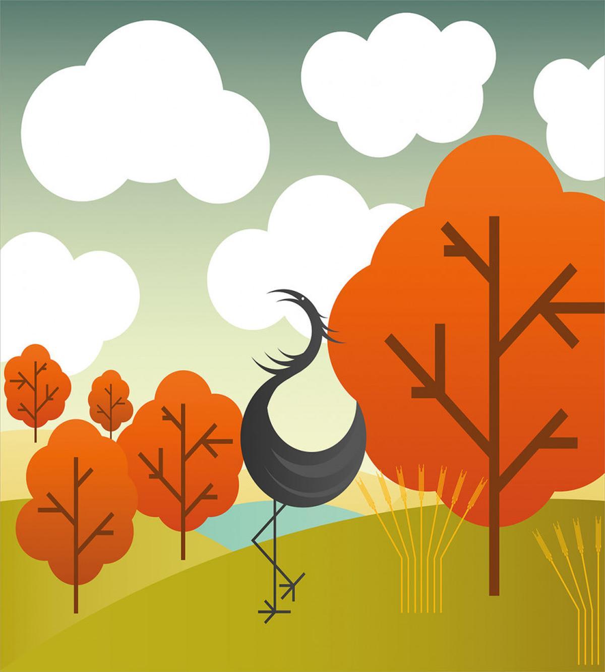 Abstract Bird Trees and Cloud — Pattern