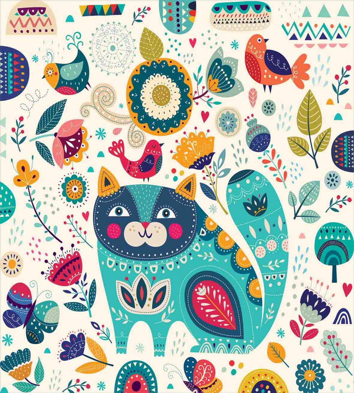 Cat with Birds — Pattern