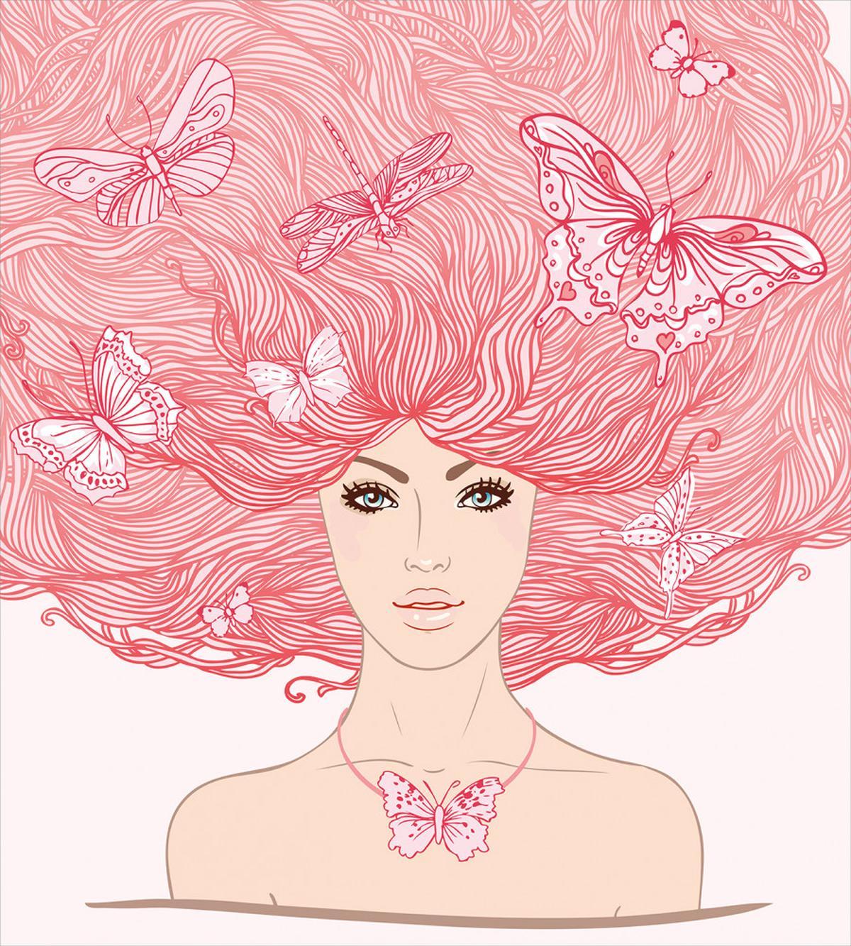 Girl Butterflies Sketch — Pattern