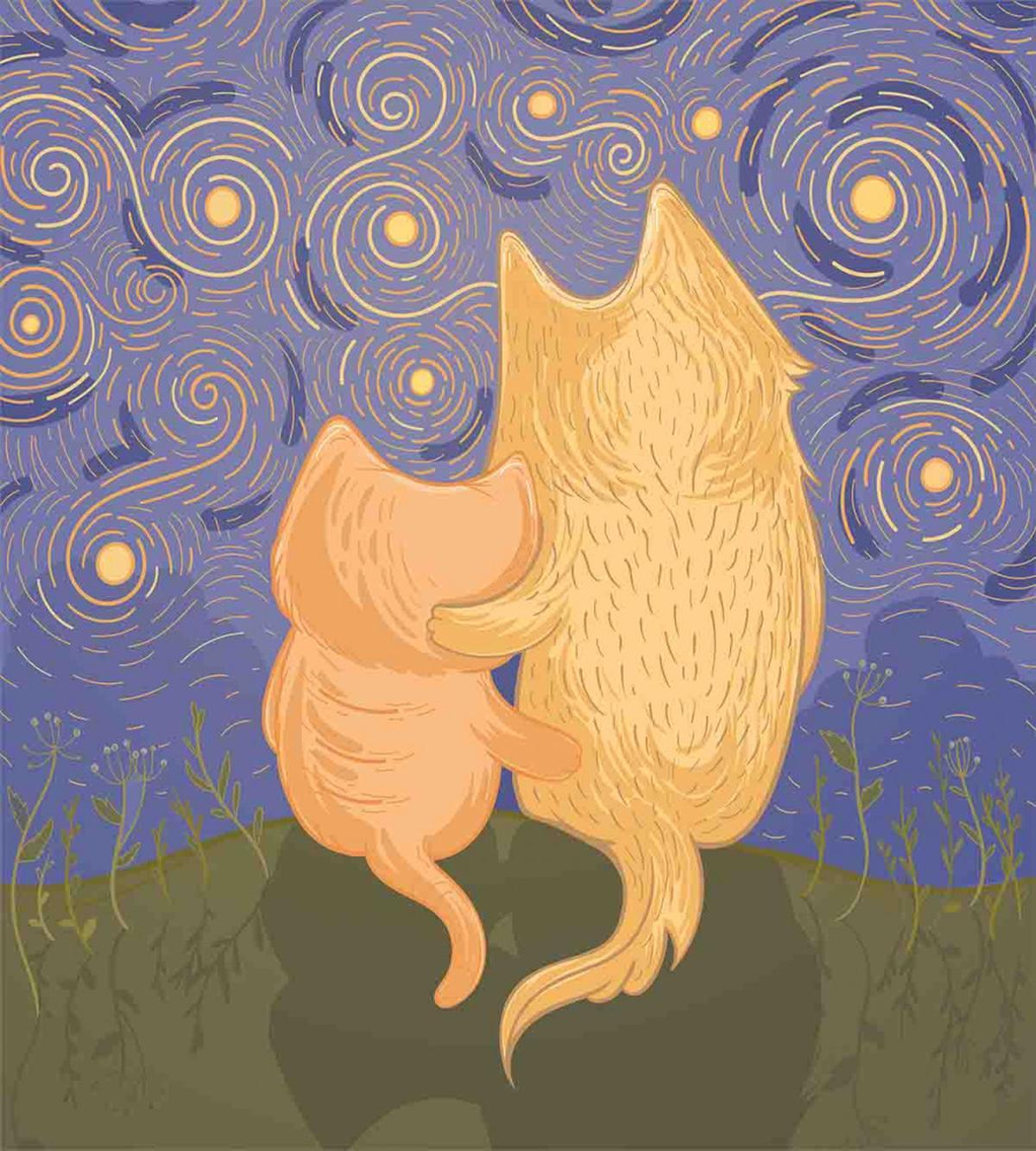 Cat and Dog on Hill — Pattern