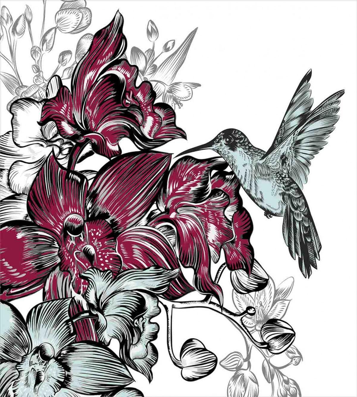 Orchids and Hummingbird — Pattern