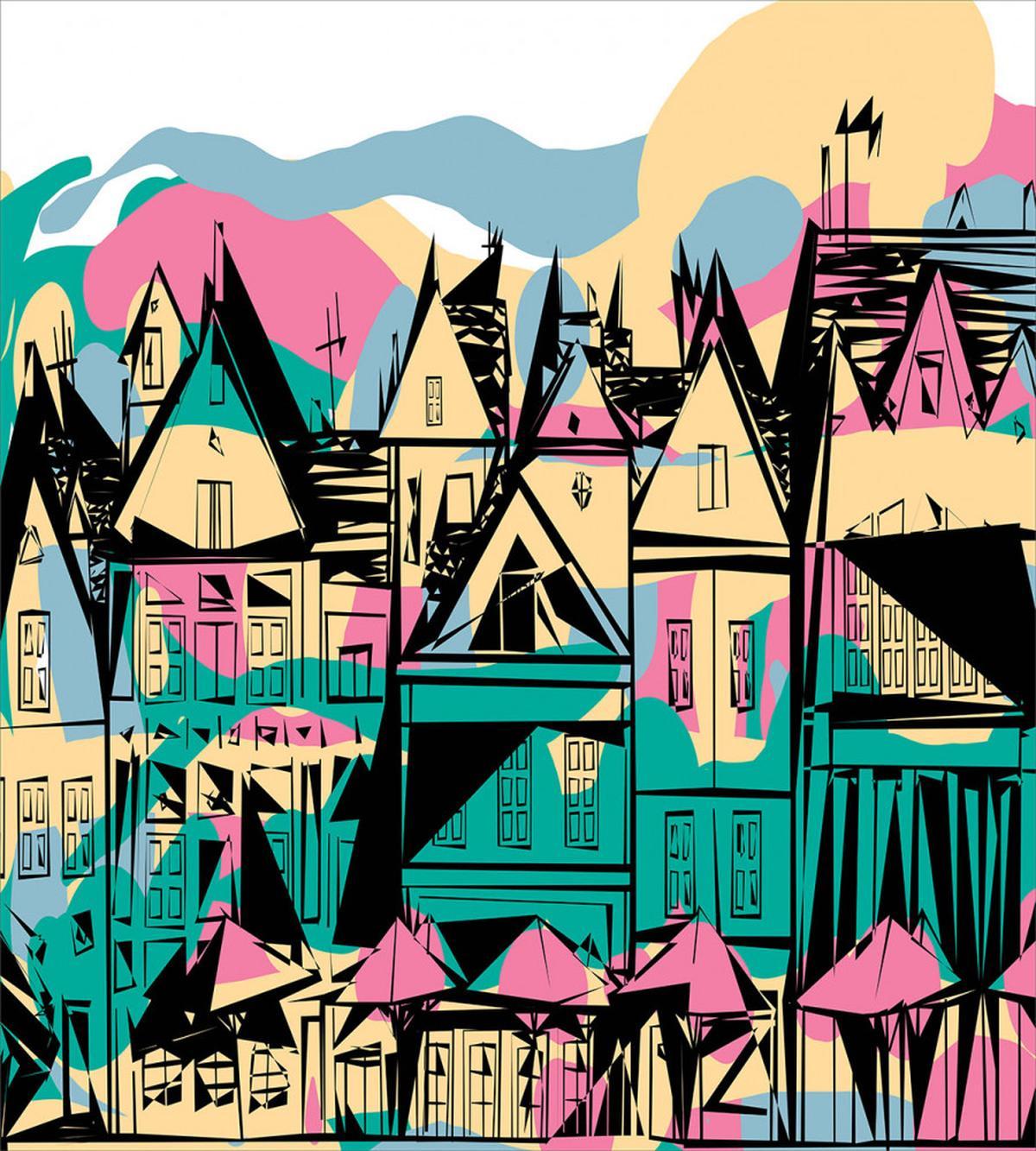 Hand Drawn Streets Houses — Pattern