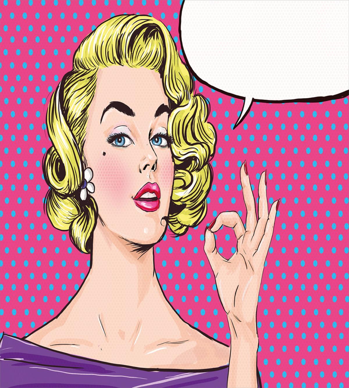 Pop Art Woman OK Sign — Pattern