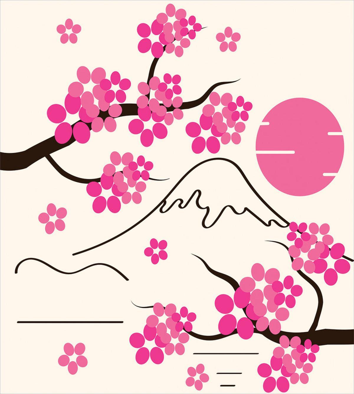 Japan Sakura and Hill — Pattern
