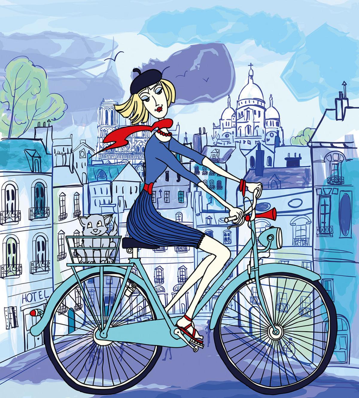 Woman on Bicycle with Cat — Pattern