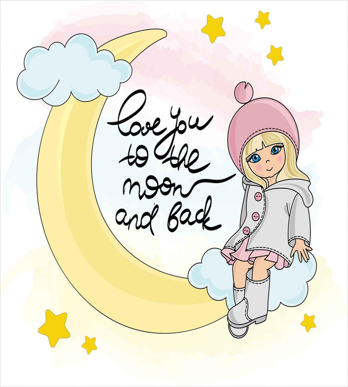 Romantic Moon Words and Girl — Pattern