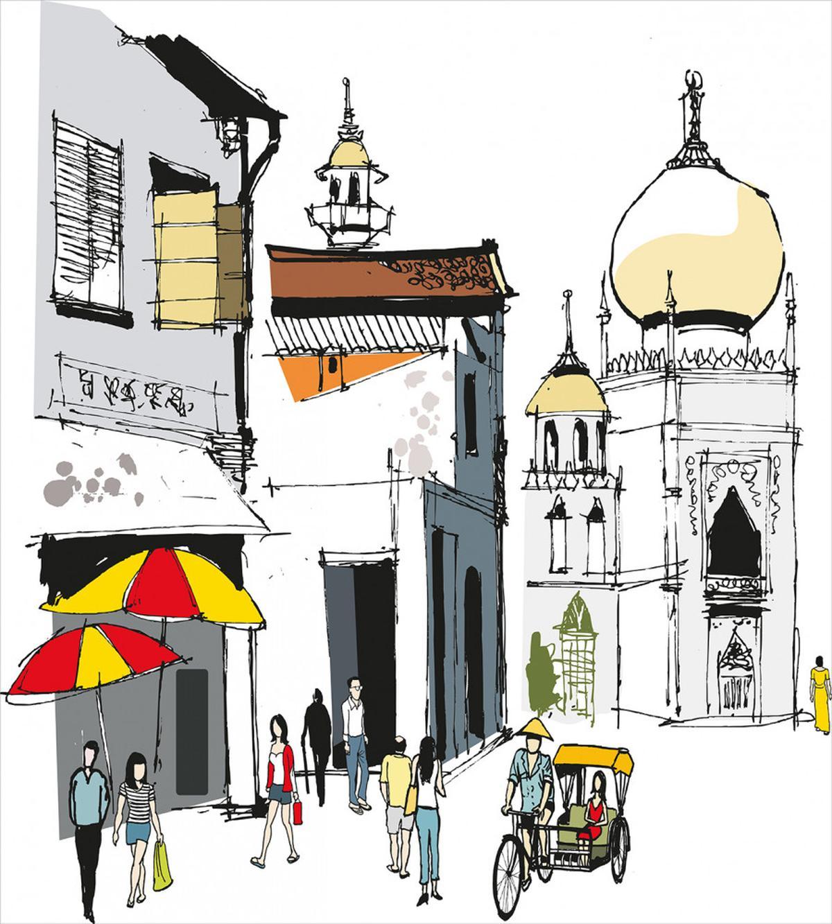 Old Singapore Cityscape — Pattern
