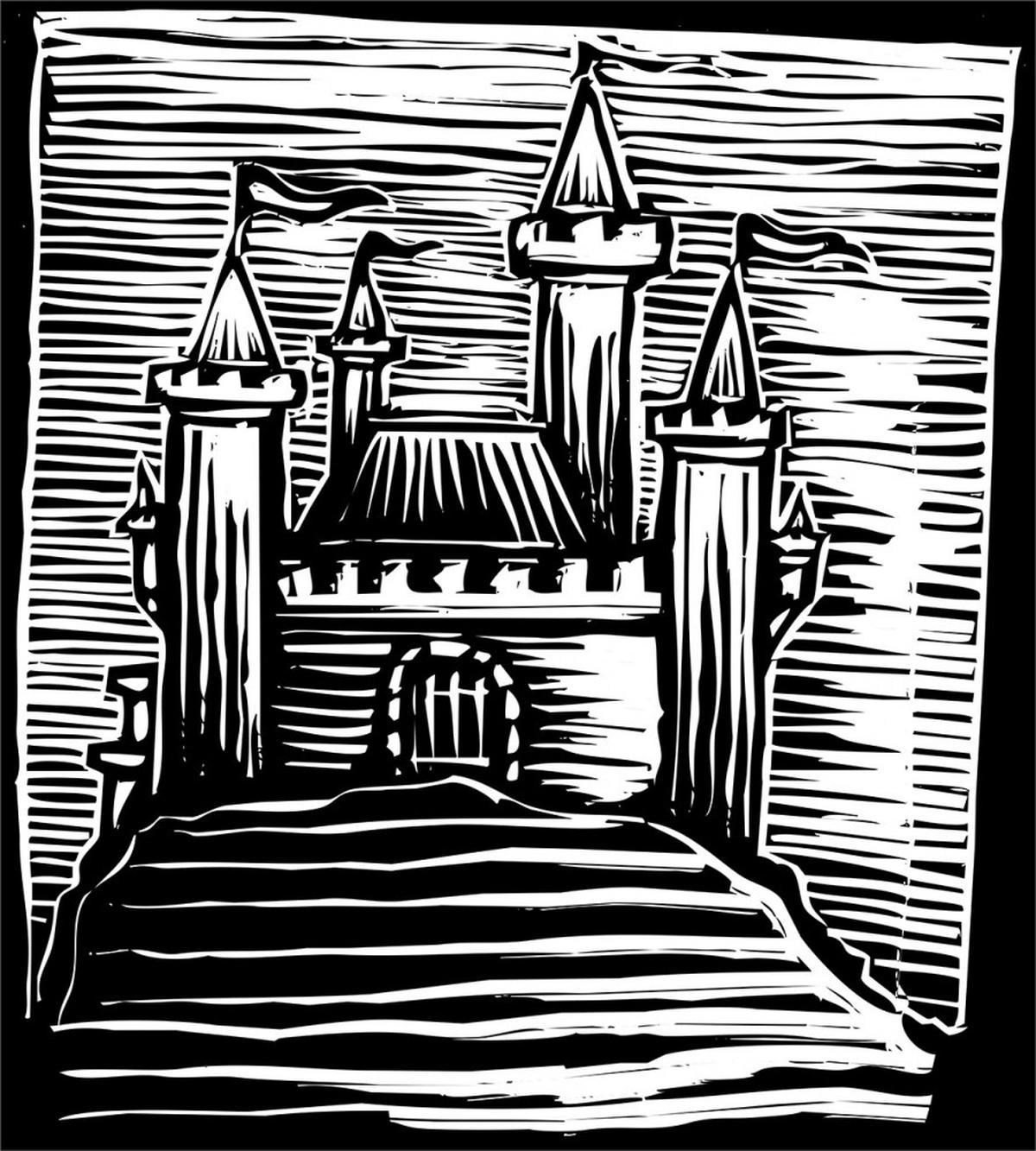 Woodcut Medieval Fortress — Pattern