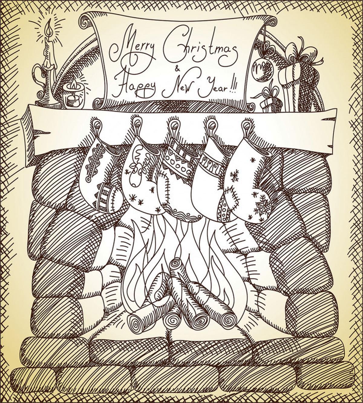 Christmas Sketch Stocking — Pattern