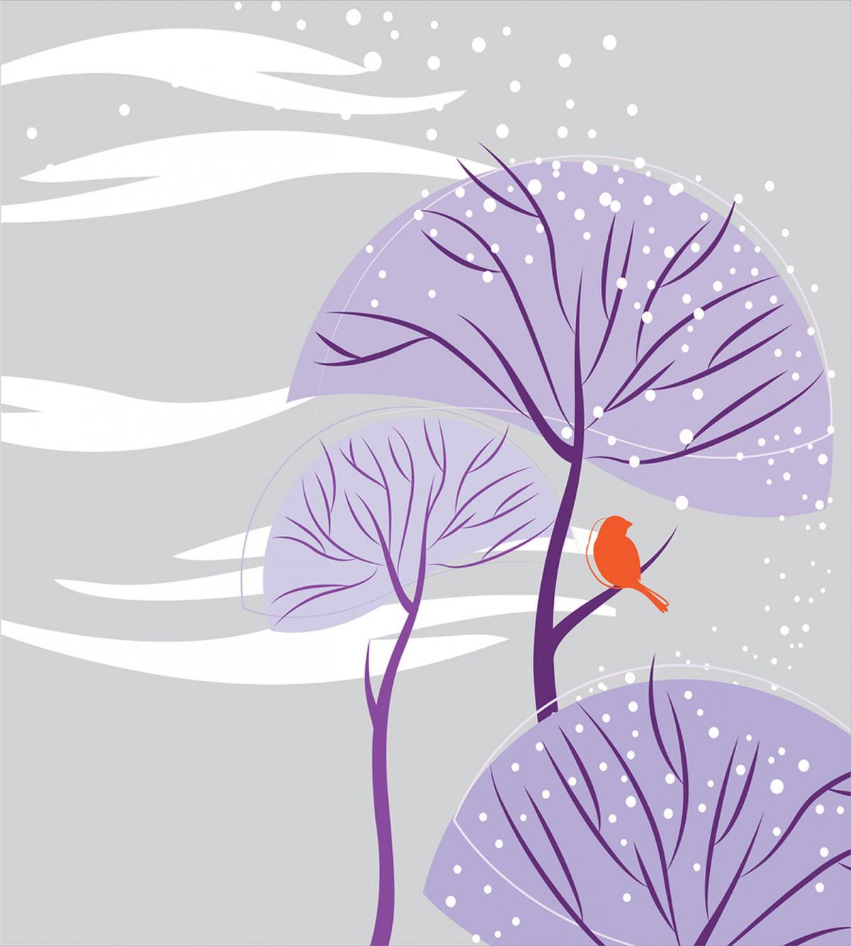 Purple Trees Snow Bird — Pattern