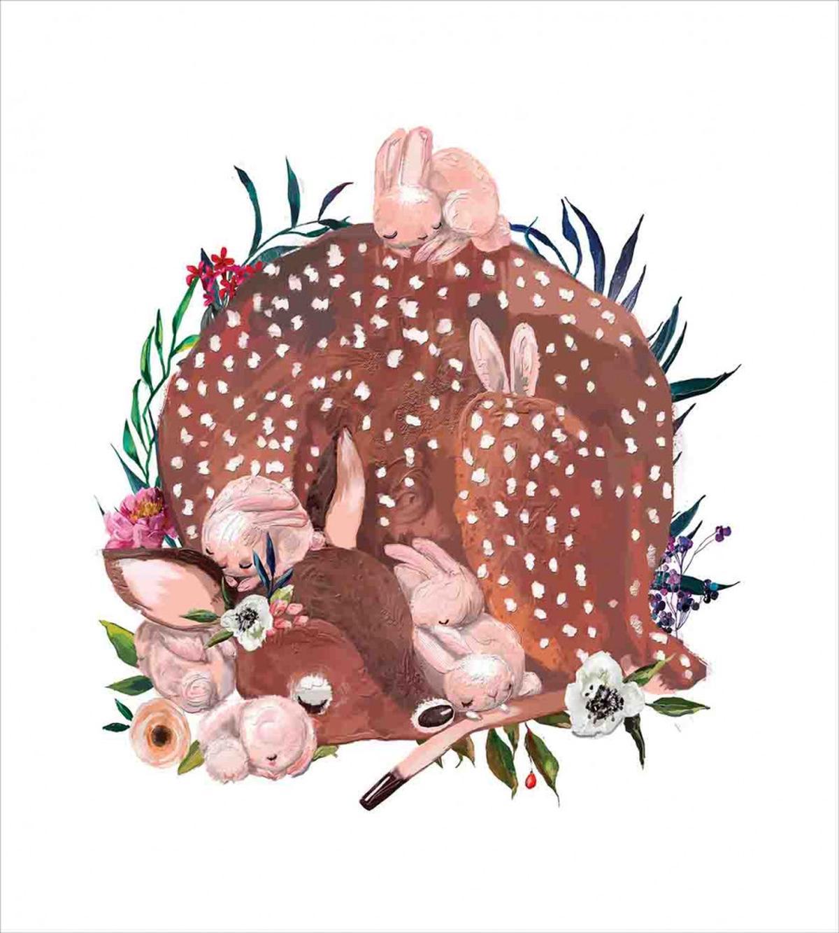 Deer with Hares in Forest — Pattern