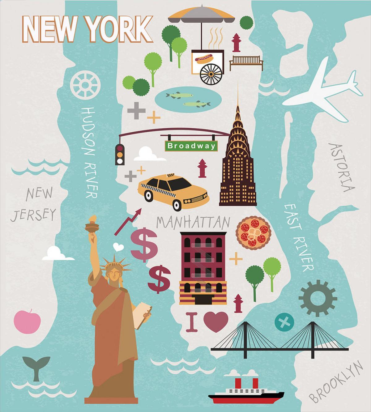 New York Infographic Doodle Map — Pattern