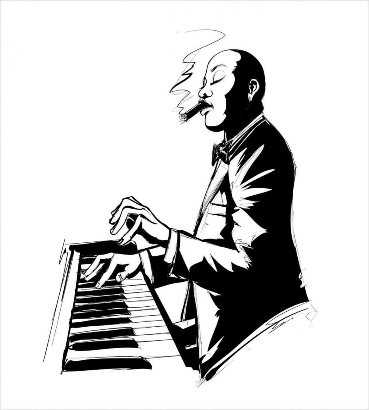 Jazz Pianist Sketch Artwork — Pattern