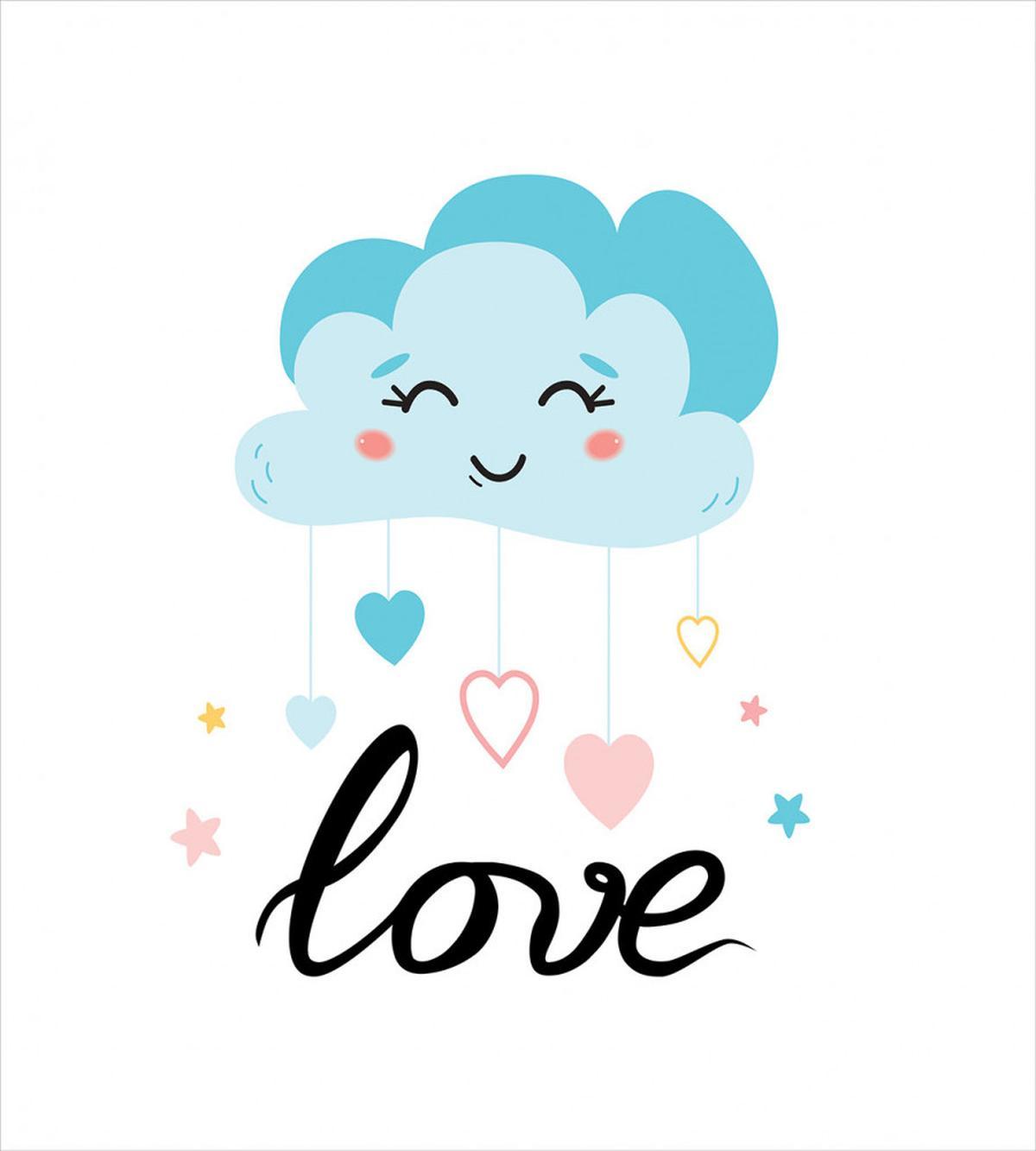 Love Cursive Text and Clouds — Pattern
