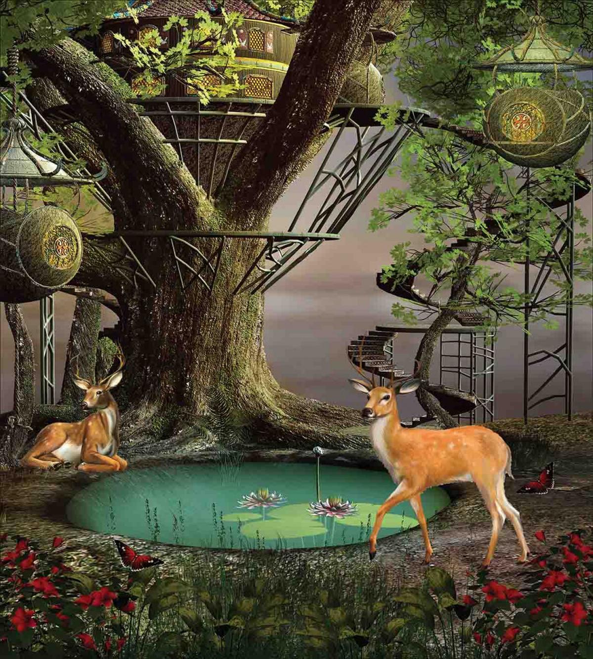 Abstract Deer and Tree House — Pattern