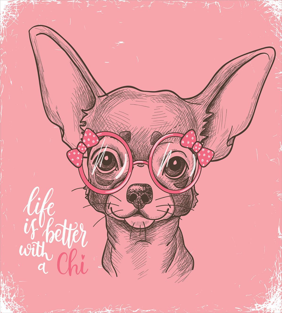 Girl Chihuahua Sketch Words — Pattern