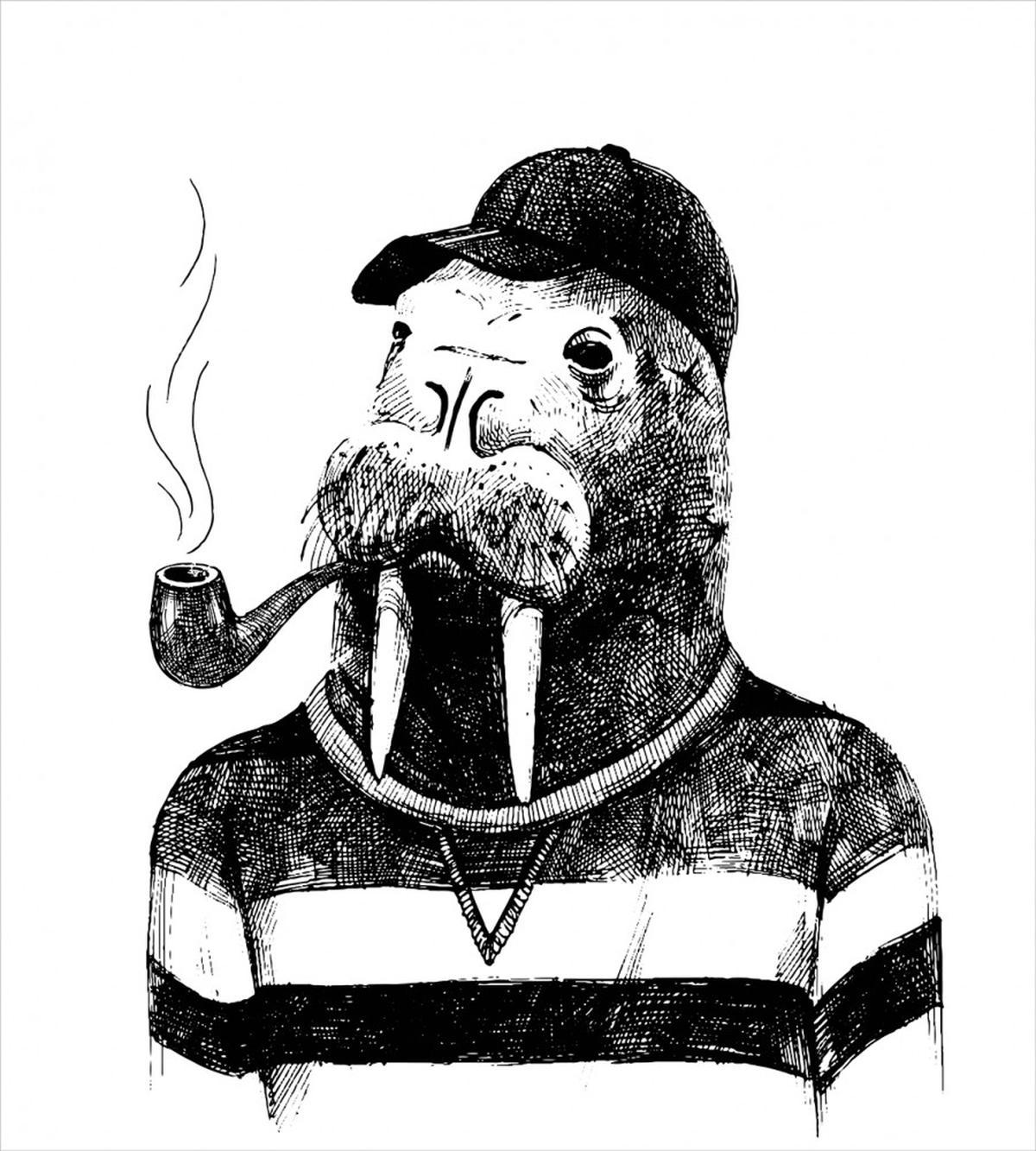 Walrus with Pipe Sketch — Pattern