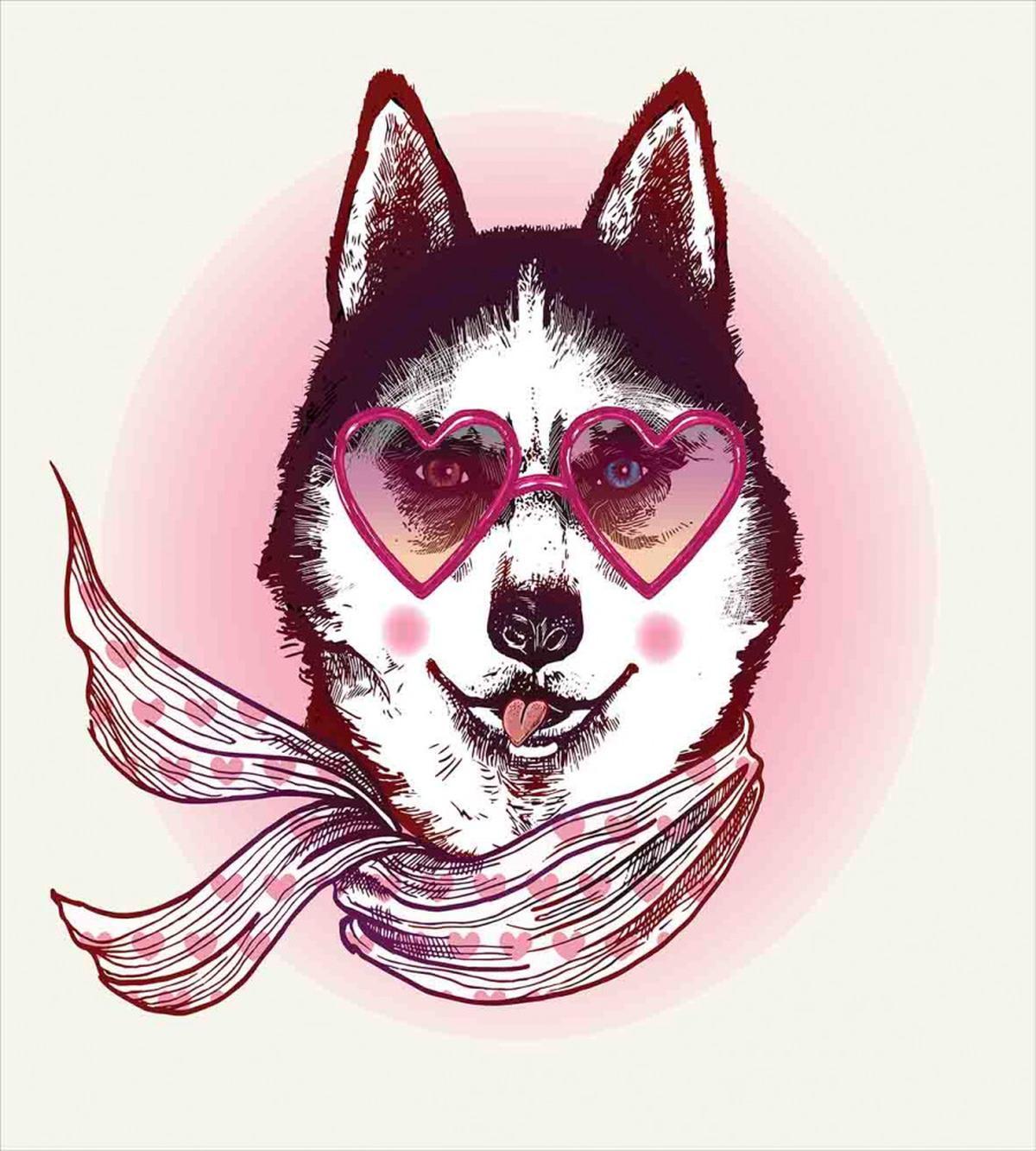 Hipster Husky Dog Hearts — Pattern