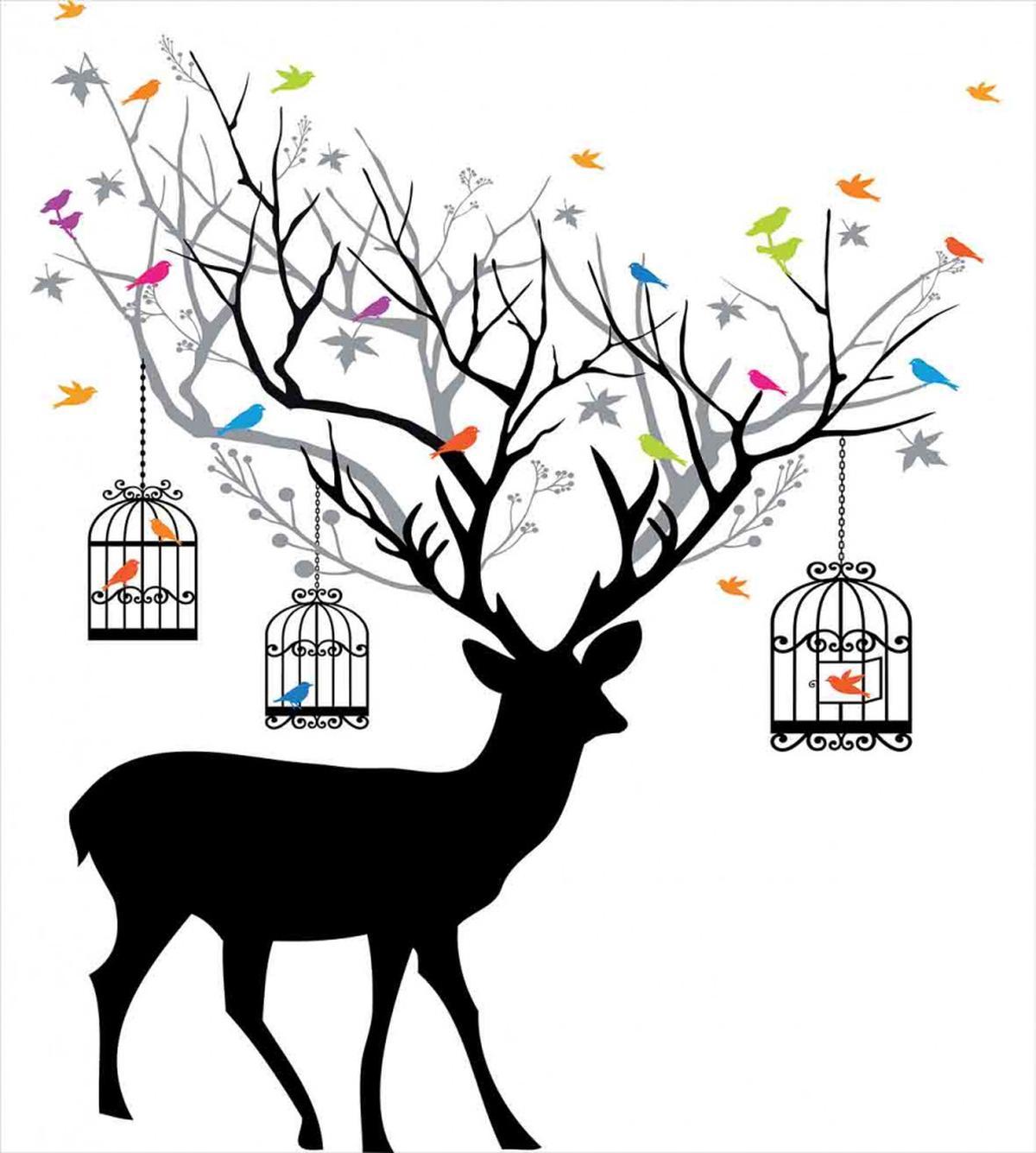 Deer Colorful Birds — Pattern
