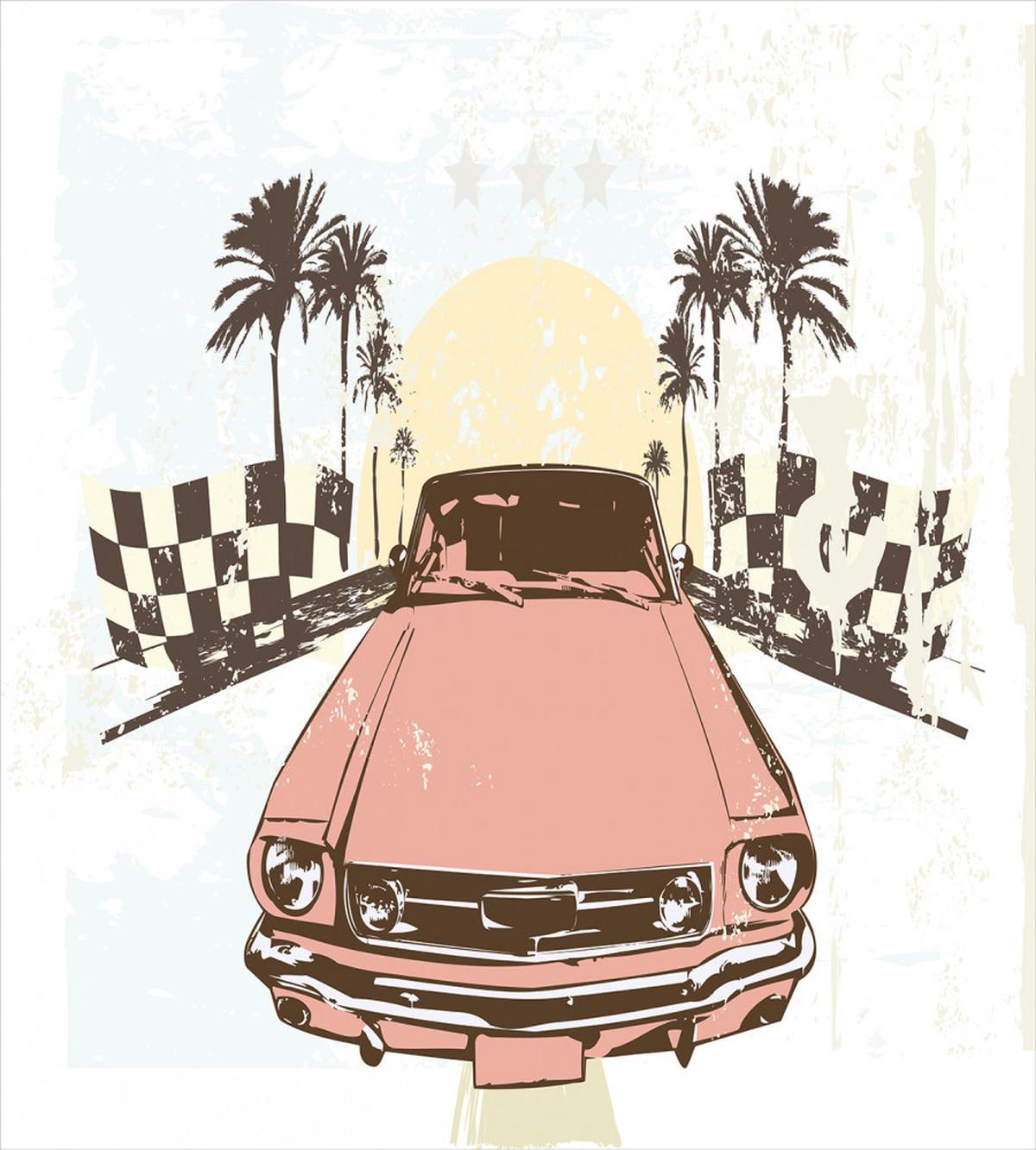 Retro Auto Sport Palms — Pattern