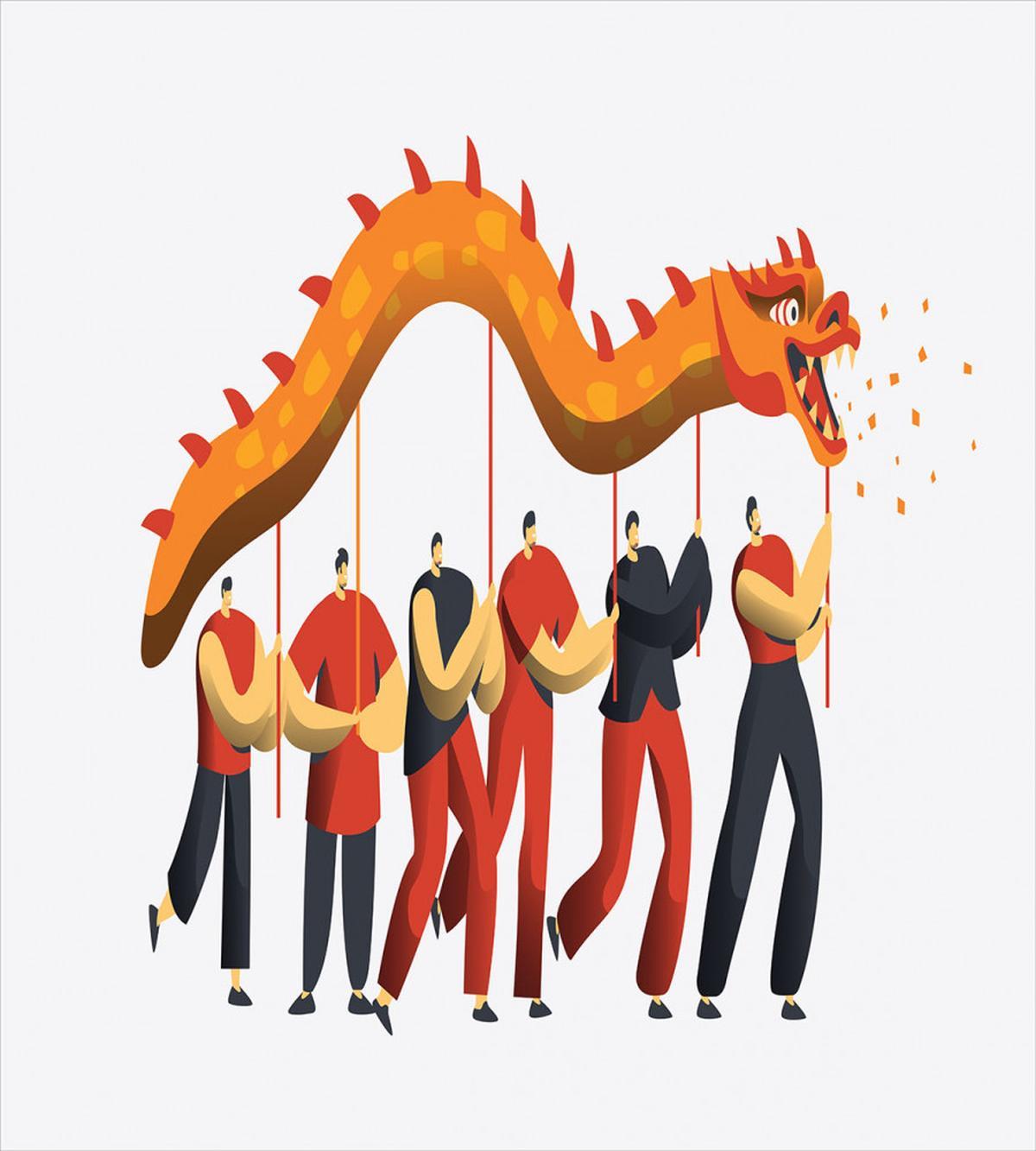 Men in a Chinese Parade Art — Pattern