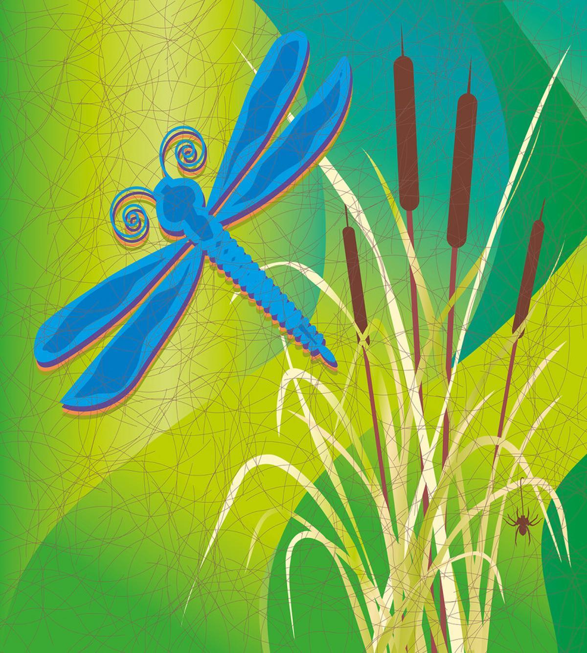 Blue Dragonfly on Green — Pattern